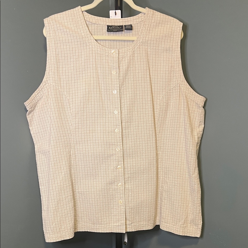 🌞3/$25 Sonoma Sleeveless Button-Down Top in Tan/Cream Plaid